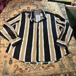 Robert Graham Flip Cuff Embroidered Dress Shirt 2XL Luxury Men's Button Down NWT